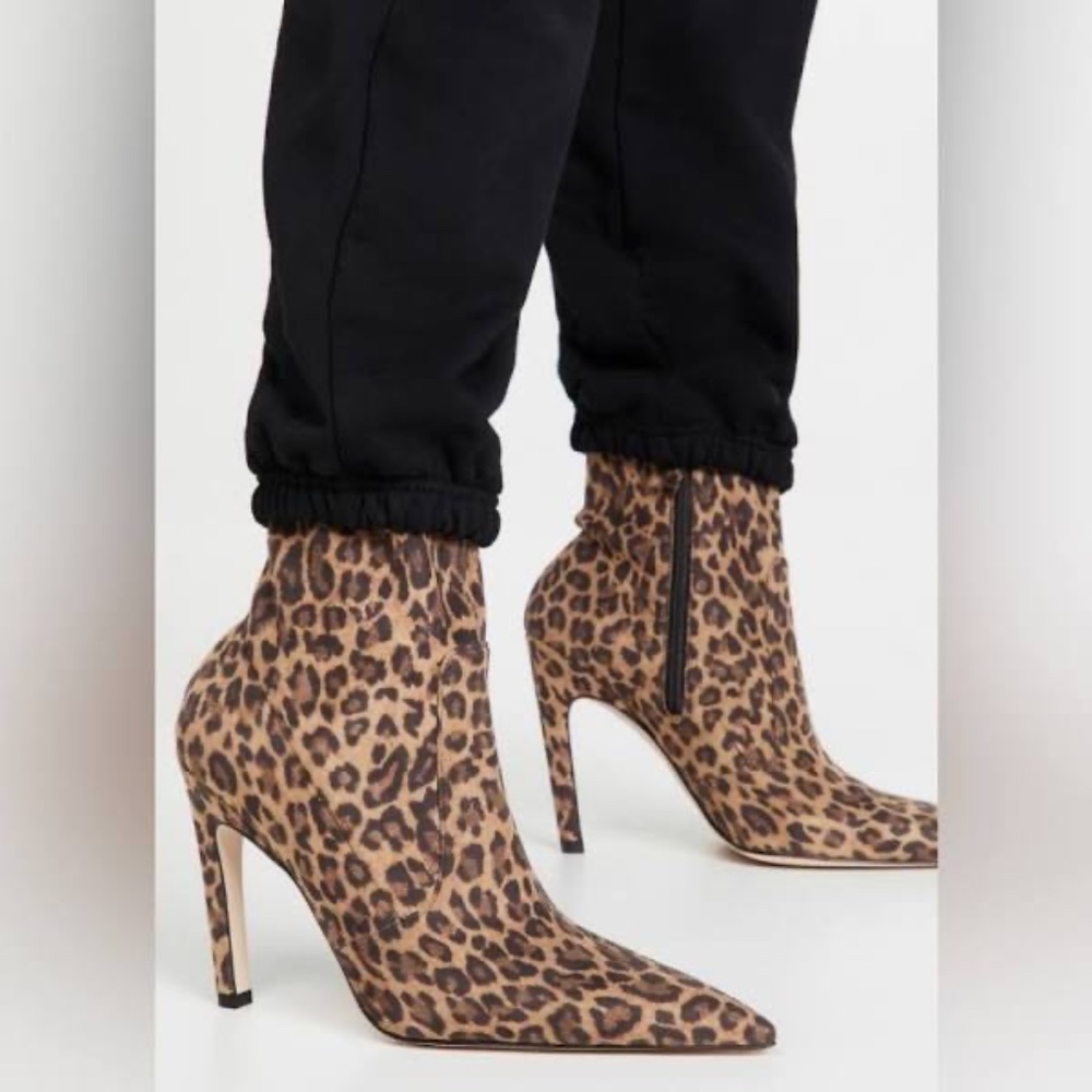 Good American Leopard High Heel Pointed Toe Icon Booties